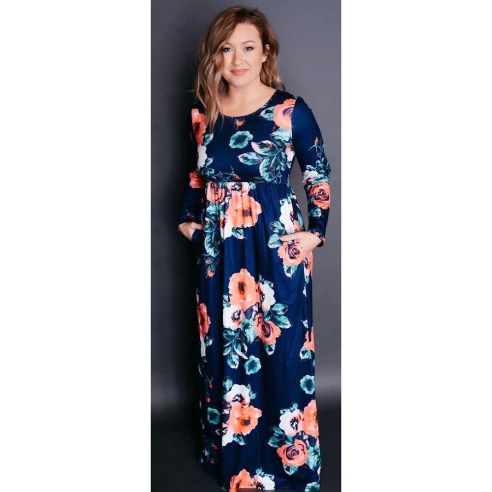 Shirley & Stone Navy Floral Babydoll Maxi Dress